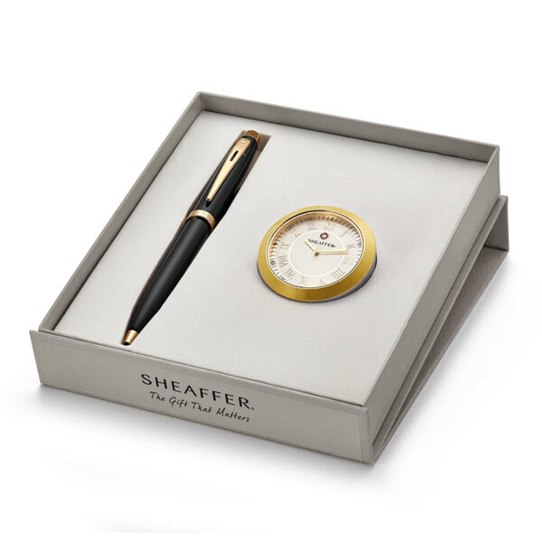 9322 Ballpoint Pen With Gold Chrome Table Clock
